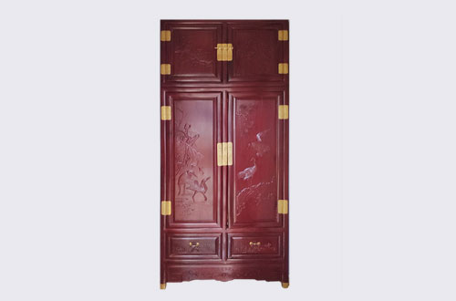 吴桥高端中式家居装修深红色纯实木衣柜